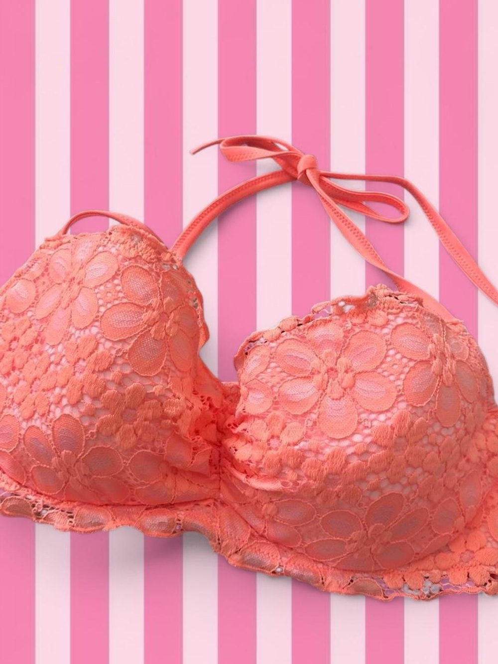 Dead stock VS Lace Halter Bikini Top – Coral Pink
